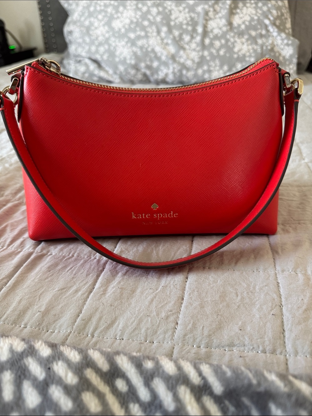 kate spade Red Saffiano Leather Shoulder Bag Purse with Gold Hardware